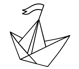 Outline of Paper Boat with Sail and Flag – Round-the-World Travel