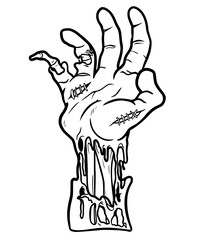 Zombie Hand Rising from the Ground with Decaying Flesh and Scars – Horror, Undead, Apocalypse, Halloween, Thriller Art, Scary Fantasy and Supernatural Monster 