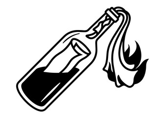 Molotov cocktail  with burning rag , violence, protest, riot, rebellion, armed resistance, urban conflict, and illegal weapon, revolution, danger, aggression, and political unrest illustrations.