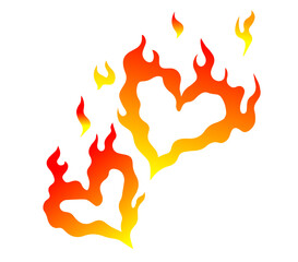 Two flaming hearts in red and yellow gradient fire design