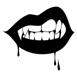 Vampire Bite Silhouette with Fangs and Blood Drips – Dark Gothic Mouth, Seduction, Horror, Fantasy, Halloween, Supernatural Creatures – Scary Party Designs, Horror Stories, Erotic Gothic Themes