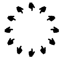 Circle Frame Made of Pointing Hands Silhouettes – Attention Focus, Gesture, Emphasis