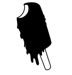Silhouette of Melting Dripping Ice Cream on Stick with Bite Mark
