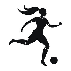 Silhouette of a Female Soccer Player Kicking a Ball with Determination and Focus on a White Background for Sports and Athletic Designs
