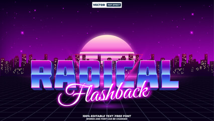 Radical flashback 80s and 90s retro style 3d editable vector text effect. Retro futuristic colorful aesthetic neon typography style for vibrant digital designs. 