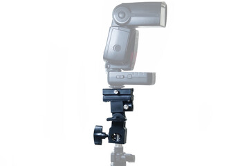 Hot shoe flash mount adapter featuring a swivel ball head, designed to securely attach external...