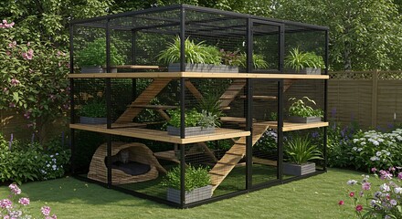 Lush Green Cat Sanctuary with Integrated Planters