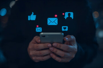 Connecting Through Technology A Person Using a Smartphone with Social Media Icons