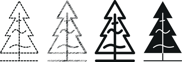 Whimsical Forest Tree Vector Set – Trendy Black Ink Drawing Elements for Eco-Friendly and Organic Designs