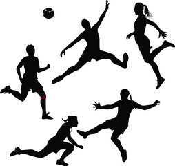 Silhouettes of Female Soccer Players in Action Demonstrating Teamwork Skill and Athleticism on a White Background Promoting Women s Sports