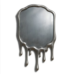 Irregular Liquid Metal Drip Mirror with Free-Form Shape and Metallic Frame – Modern Abstract Wall Decor Isolated on Transparent Background, PNG Format