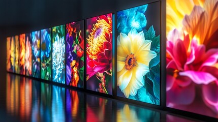 Colorful floral displays on digital screens
