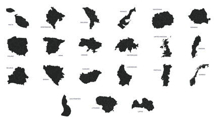 Vector illustration set with simplified maps of Variant Countries