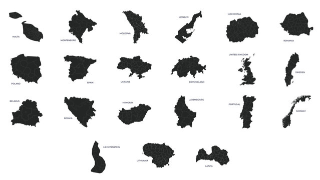 Vector illustration set with simplified maps of Variant Countries