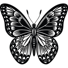 This black and white butterfly vector illustration features an elegant insect silhouette, perfect for nature-inspired design and decorative tattoo art