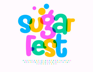 Vector Holiday invitation Sugar Fest. Playful Colorful Font. Festive Alphabet Letters and Numbers set.