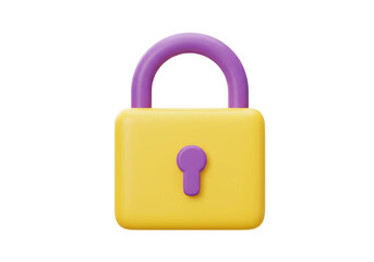 Isolated Cartoon Yellow Padlock with Purple Details