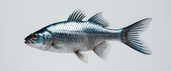 Obraz premium A fish with scales and fins, isolated on a white background.