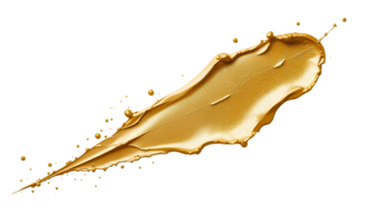 Single Abstract Golden Paint Splatter with Smooth Glossy Texture and Sheen Isolated on transparent Background