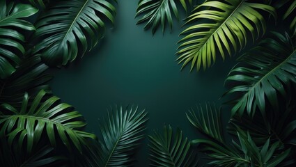 Lush green tropical leaves surrounding an empty space in the center.