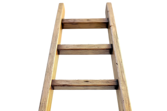 Wooden ladder isolated with transparent background, showcasing its structure and design features for easy reference and use in various contexts