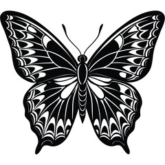 This black and white butterfly vector illustration features an elegant insect silhouette, perfect for nature-inspired design and decorative tattoo art