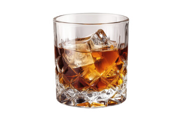 Cut crystal glass filled with whiskey on a white background showcasing the elegance and richness of a classic drink enjoyed during a quiet evening