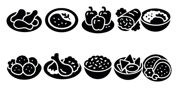 Food and cuisine solid icon set. meal, recipe, ingredient icons solid collection