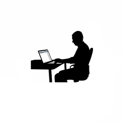 Silhouette of a person managing e-commerce orders on a laptop on white background