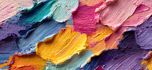 Abstract art painting of rough colorful multicolored art painting texture, with oil brushstroke, pallet knife paint on canvas background design.