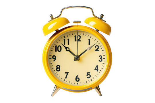Yellow alarm clock indicating the time with clear numerals and a vintage design, perfect for home decor or time management needs