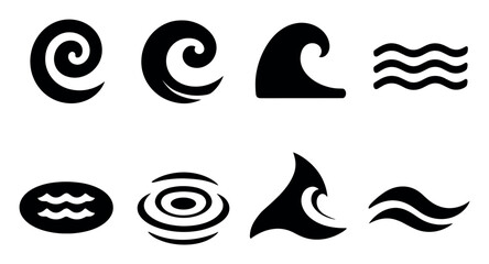 Ocean, wave silhouette icon set. marine, water, sea patterns silhouette collection