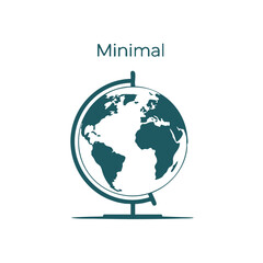 Minimalist teal globe on a stand isolated on transparent background