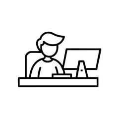 Person sitting at a desk working on a computer isolated on transparent background