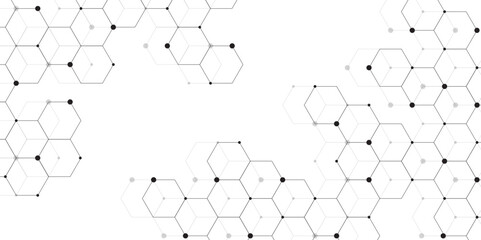 Hexagonal Molecular structure abstract tech network pattern. abstract geometric hexagon with connecting dots and lines. connecting Medical science, technology concept background Vector illustration.	