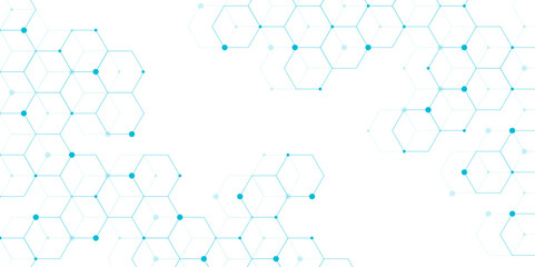 Science network pattern blue Hexagonal abstract background. Big Data Visualization structure elements . Health care and science medical pattern innovation. Template design with concept Dots and lines.