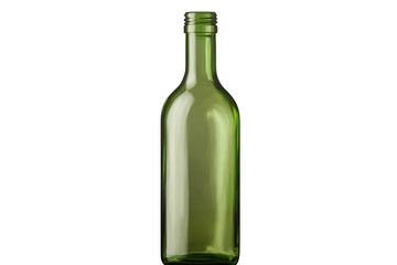 Isolated empty green glass bottle on transparent background, showcasing its elegant shape and color in a minimalist design context
