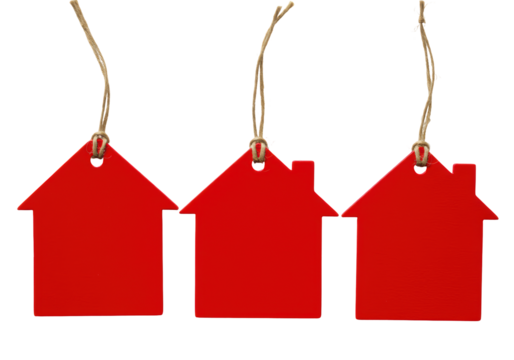 Isolated Three Red House Tags Symbolic Representation - Powered by Adobe
