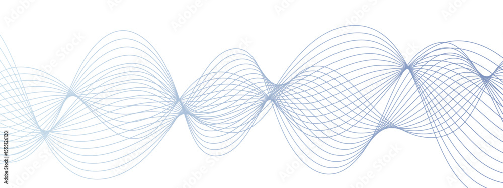 Poster Abstract digital smooth, flowing wave lines forming a dynamic, fluid pattern.  Gradient from with symmetrical, with overlapping transparent curves creating a sense of motion, depth, and rhythm.