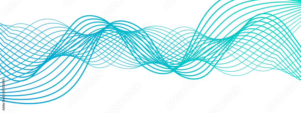 Poster Abstract digital smooth, flowing wave lines forming a dynamic, fluid pattern.  Gradient from with symmetrical, with overlapping transparent curves creating a sense of motion, depth, and rhythm.