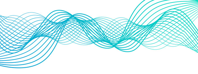 Abstract digital smooth, flowing wave lines forming a dynamic, fluid pattern.  Gradient from with symmetrical, with overlapping transparent curves creating a sense of motion, depth, and rhythm.