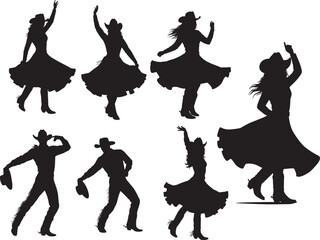 Cowboy and cowgirl dancing silhouette vector illustration