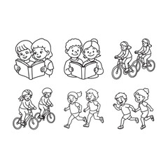 line art of  girl child ballerina dancing and playing bundle  on the white background