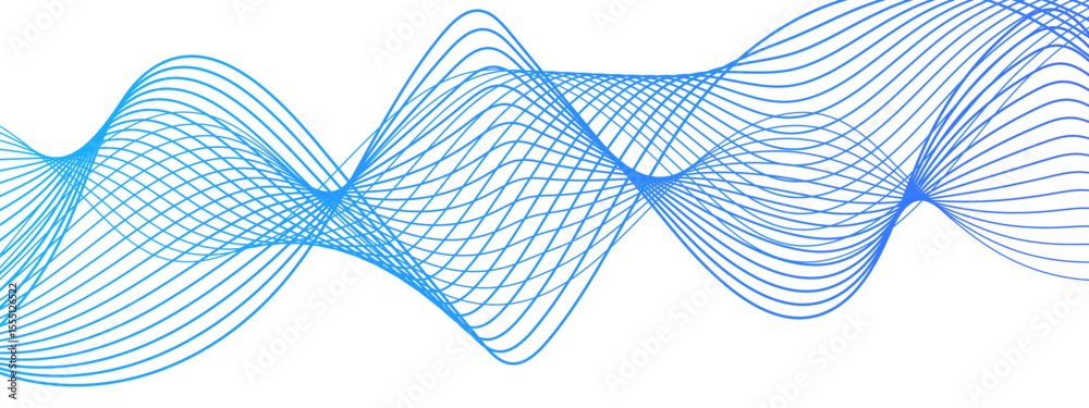 Aufkleber Abstract digital smooth, flowing wave lines forming a dynamic, fluid pattern.  Gradient from with symmetrical, with overlapping transparent curves creating a sense of motion, depth, and rhythm.