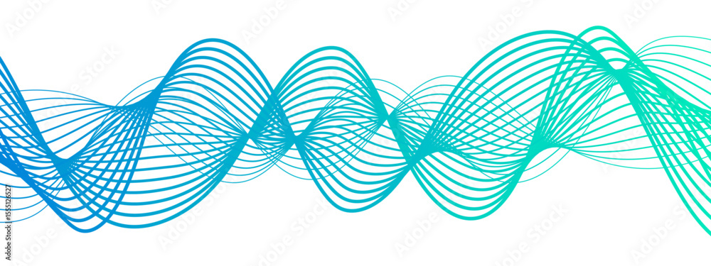 Aufkleber Abstract digital smooth, flowing wave lines forming a dynamic, fluid pattern.  Gradient from with symmetrical, with overlapping transparent curves creating a sense of motion, depth, and rhythm.