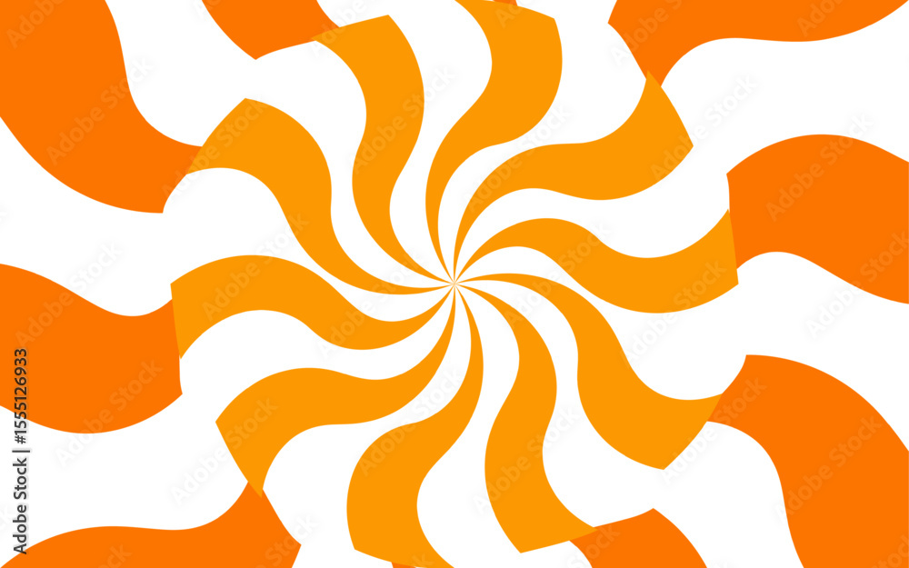 Poster abstract high-contrast, optical illusion background with a bold spiral pattern. wavy orange and whit