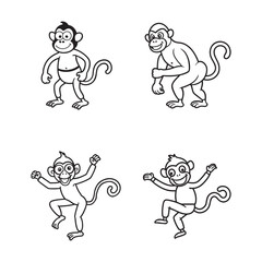 line art of funny monkey set bundle  on the white background