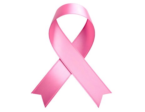 Pink awareness ribbon symbolizing support for cancer and health causes. Transparent background