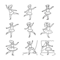 line art of baby dancing set bundle  on the white background