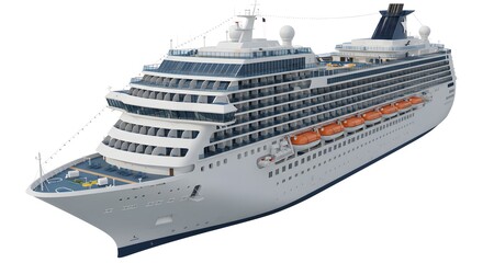 Detailed 3D Model of a Modern Cruise Ship, High-Angle Perspective